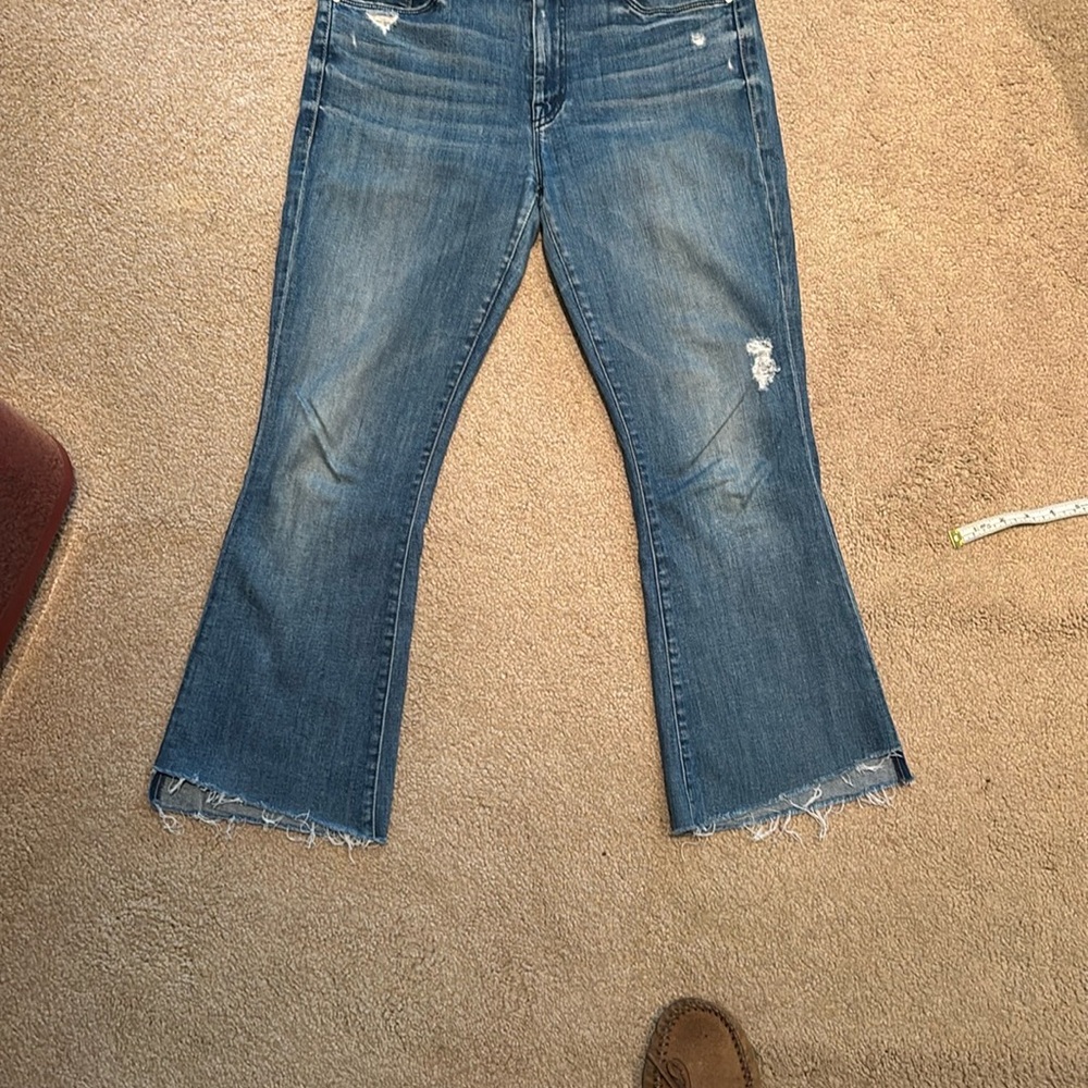 MOTHER Blue Ankle Cropped Jeans with Distressed Details